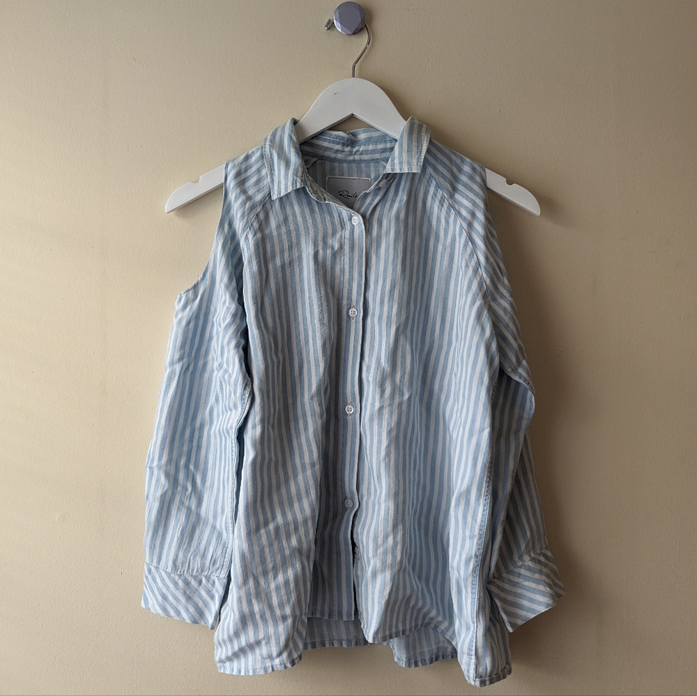 Rails Sadie Cold Shoulder Blue White Striped Shirt - Size 12 - Picture 3 of 11